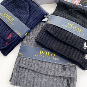 Polo Ralph Lauren Hat & Scarf Set Knit Wool Blend Winter NWT